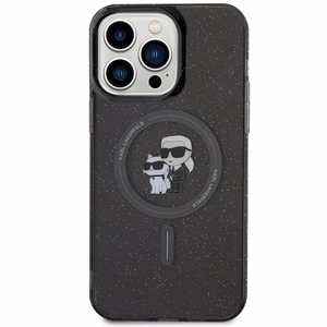 Karl Lagerfeld Karl&Choupette Blizgantis Magnetinis dėklas telefonui iPhone 15 Pro Max - juoda