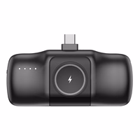 Wozinsky WF16-YCS 5000mAh 15W USB-C mini išorinė baterija su įmontuotu USB-C kabeliu ir Apple Watch įkrovikliu - juoda