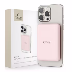 Tech-Protect LifeMag PB10 išorinė baterija su MagSafe 5000mAh 15W USB-C jungtimi - rožinė + USB-C kabelis