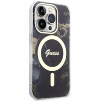Guess GUHMP14XHTMRSK iPhone 14 Pro Max 6.7" juodas kietas dėklas Golden Marble Magnetinis