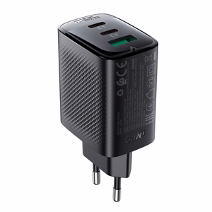 Acefast A108 GaN PD sieninis įkroviklis, 67 W, 2 × USB-C, 1 × USB-A, juodas