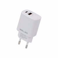 Beline Tinklo įkroviklis 1x USB-C + 1x USB 20W balta (tik galvutė) PD 3.0 + QC 3.0 BLN2CW20