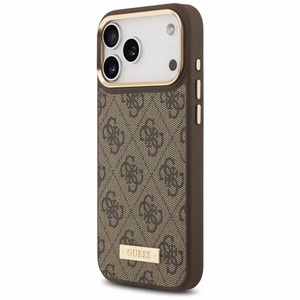 Guess 4G Logo Plate Magnetinis dėklas iPhone 17 Pro Max - rudas