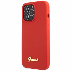 Dėklas Guess GUHCP13XLSLMGRE iPhone 13 Pro Max 6.7" raudona/bordo kietas dėklas Silikoninis Vintage Auksinis Logotipas