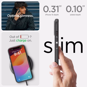 Spigen Mag Armor MagSafe dėklas iPhone 15 telefonui - matinės juodos spalvos