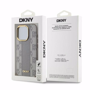 DKNY Odinis languotas mono raštas Magnetinis dėklas telefonui iPhone 15 Pro - smėlio spalvos