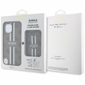 Guess 4G Stripes dėklas su Magnetinė pinigine iPhone 15 - rudas