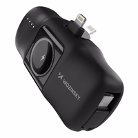 Wozinsky WF16-YLS 5000mAh 15W Lightning mini išorinė baterija su įmontuotu USB-C kabeliu ir Apple Watch įkrovikliu - juoda