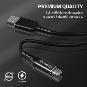 Crong Armor Link USB-A–USB-C laidas, 1.5 m, 60 W / 3 A, juodas