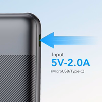 VEGER išorinė baterija 10000 mAh PD QC3.0 2A 20W L10S (W1105PD) juoda