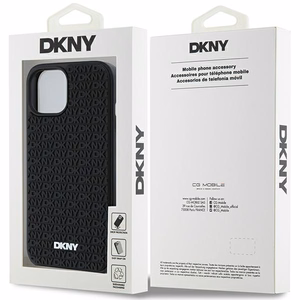 DKNY 3D Guminis dėklas su pasikartojančiu raštu iPhone 15/14/13 - juodas