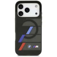 BMW M IML metaliniai mygtukai trispalvės linijos magnetinis dėklas telefonui iPhone 17 Pro Max - juodas