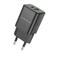 Borofone Sieninis įkroviklis BN14 Royal GaN - USB + Type C - QC 3.0 PD 30W juodas