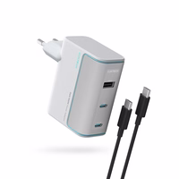 "Cuktech" AD1003EU 100W GaN 2x USB-C + USB-A sieninis įkroviklis su kabeliu - baltas