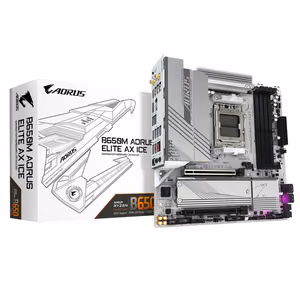 Gigabyte B650M AORUS Elite AX Ice Motherboard AMD Ryzen 9000 DDR5 8000MHz OC 1xPCIe 5.0 1xPCIe 4.0 M.2 2.5GbE Wi-Fi 6E USB 3.2 Gen 2x2