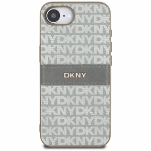 DKNY kartojamo tekstūros rašto su toninėmis juostelėmis iPhone 16e dėklas - smėlio spalvos