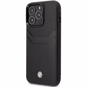 Dėklas telefonui BMW BMHCP14X22RSEPK iPhone 14 Pro Max 6.7" juodas/juodas odos kortelių lizdas
