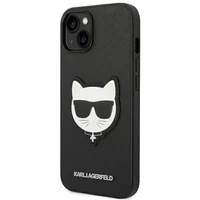 Karl Lagerfeld Saffiano Choupette Head Patch dėklas telefonu iPhone 14 Plus - juodas