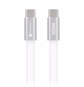 Laidas USB C į USB C Forcell F-Energy QC4.0 PD 5A 100W Cafule Flat 1,2m CCFN23 baltas