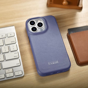 iCarer CE Premium odinis folio dėklas iPhone 14 Pro Max magnetinis atverčiamas odinis folio dėklas MagSafe šviesiai violetinė