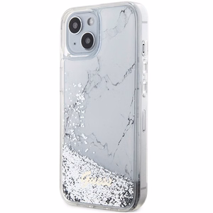 Guess Liquid Glitter Marble dėklas telefonui iPhone 14 - baltas