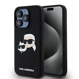 Karl Lagerfeld silikoninis Karl&Choupette magnetinis dėklas telefonui iPhone 15 Pro - juodas