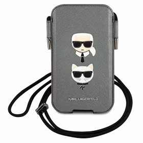 Karl Lagerfeld Saffiano Ikonik Karl&Choupette Head 6.1'' Rankinė - pilka