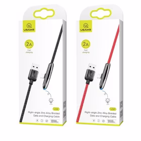 USB kabelis USAMS "SJ362 - U34" raudonas "Lightning" 120cm (90' kampas / su LED indikatoriumi)