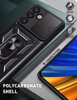 Hibridinis šarvų Camshield su stovu ir kameros dangteliu Samsung Galaxy S25 Edge - juodas