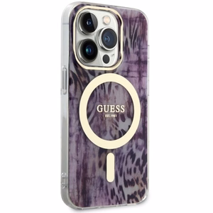 Guess GUHMP14XHLEOPWP iPhone 14 Pro Max 6.7" rožinis kietas dėklas Leopard Magnetinis