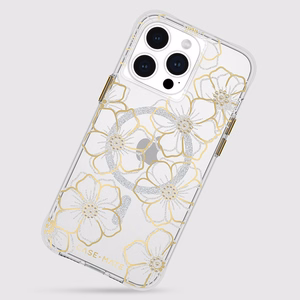 Case-Mate Floral Gems MagSafe dėklas, skirtas iPhone 15 Pro Max, aukso spalvos