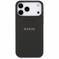 Guess Grūdėtas Žiedinis Magnetinis dėklas telefonui iPhone 17 Pro Max - juoda