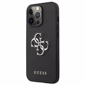 Guess Saffiano 4G Metal Logo dėklas telefonui iPhone 13 Pro / 13 6.1 - juodas