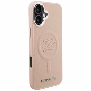Karl Lagerfeld inicialų ir metalinis logotipas MagSafe dėklas iPhone 16 Plus - rožinis