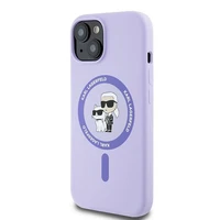 Karl Lagerfeld silikoninis Karl&Choupette galvų žiedas Magnetinis iPhone 15 dėklas - Violetinis