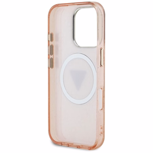 Guess IML Metal Glitter 4G Circle Triangle Magnetinis dėklas telefonui iPhone 16 Pro - rožinis