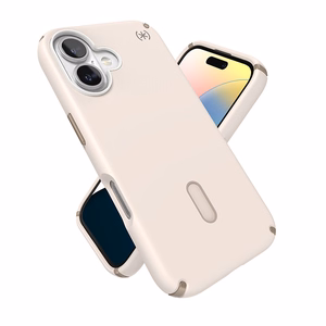 Speck Presidio2 Pro dėklas su MagSafe ir ClickLock, skirtas iPhone 16, „Bleached Bone/Heirloom Gold“