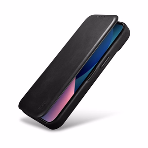 iCarer CE Oil Wax Premium odinis folio dėklas iPhone 14 Plus Magnetinis atverčiamas dėklas su MagSafe Juodas (AKI14220707-BK)