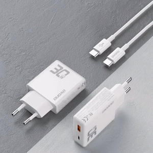GaN Dudao A30EUT 30W USB-A / USB-C sieninis įkroviklis + USB-C - USB-C kabelis - baltas