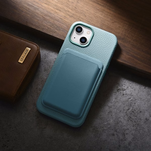 iCarer Litchi Premium odinis dėklas iPhone 14 Plus Magnetinis odinis dėklas su MagSafe Žalias (WMI14220711-GN)