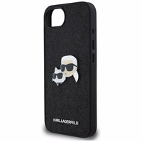 Karl Lagerfeld Fixed Glitter Karl&Choupette Heads Metal Pin dėklas telefonui iPhone 16e - juodas