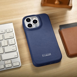 iCarer CE Premium odinis folio dėklas iPhone 14 Pro su MagSafe magnetiniu flipu - mėlynas