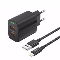 FONENG tinklo įkroviklis EU63 2.4A 12W 2xUSB + laidas Lightning juodas