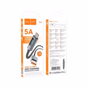 Kabelis USB A į USB C Hoco 5A su ekranu 1 m X112 juodas