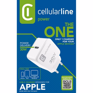 Cellularline The One USB-C Power Delivery tinklo įkroviklis, 30 W, baltas