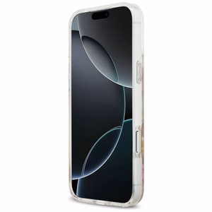 Guess Resin Flowers Glitter MagSafe dėklas iPhone 17 Pro Max rožinės spalvos