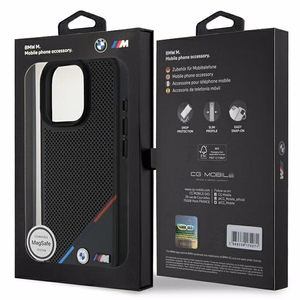 BMW M perforuota trispalvė linija Magnetinis dėklas iPhone 16 Pro - juodas
