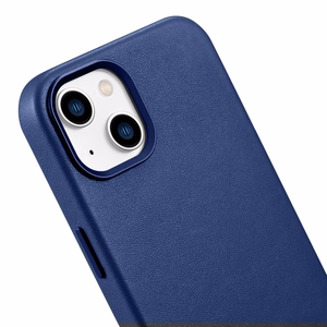 iCarer Dėklas Odinis viršelis iPhone 14 Plus natūralios odos dėklas mėlynas (suderinamas su MagSafe)