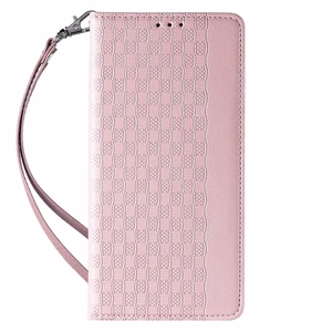 Magnetinis dirželio dėklas telefonui iPhone 14 Pro Max su atverčiamu dangteliu, mini pinigine, stovu ir dirželiu, rožinė