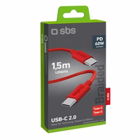 SBS TECABLETISSUETCCR USB-C - USB-C 1,5 m 60W pintas kabelis - raudonas